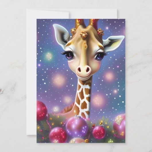 Schattige baby-giraffe met hulst en glitters feestdagenkaart (Voorkant)