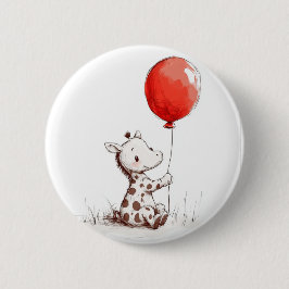 Schattige Baby Giraffe met rode ballon badge Ronde Button 5,7 Cm
