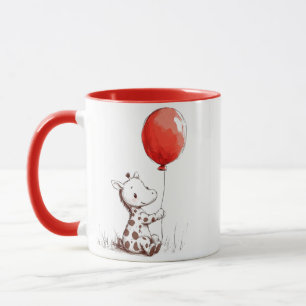 Schattige Baby Giraffe met rode ballon Mok