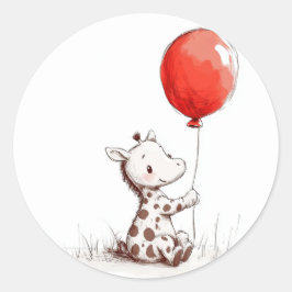 Schattige Baby Giraffe met rode ballon Ronde Sticker