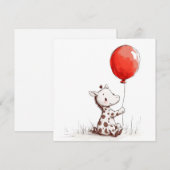 Schattige Baby-Giraffe met Rode Ballonplein Feestdagenkaart (Voorkant / Achterkant)
