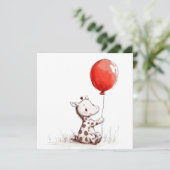 Schattige Baby-Giraffe met Rode Ballonplein Feestdagenkaart (Staand voorkant)