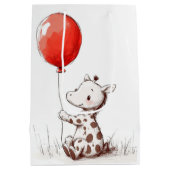 Schattige Baby-Giraffe met rode ballonspiraal Medium Cadeauzakje (Achterkant)