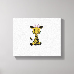 schattige baby-giraffe met roze strik canvas afdruk