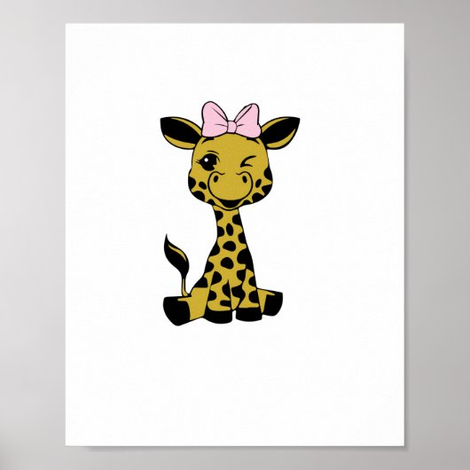 schattige baby-giraffe met roze strik poster (Voorkant)