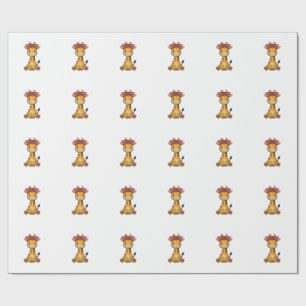 Schattige baby-giraffe met strik vintage vector on cadeaupapier