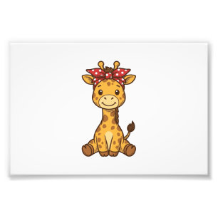 Schattige baby-giraffe met strik vintage vector on foto afdruk