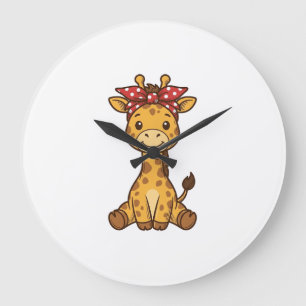 Schattige baby-giraffe met strik vintage vector on grote klok