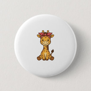 Schattige baby-giraffe met strik vintage vector on ronde button 5,7 cm