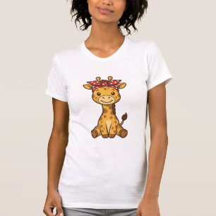 Schattige baby-giraffe met strik vintage vector on t-shirt