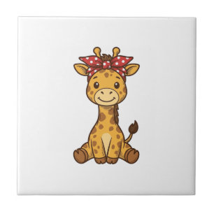 Schattige baby-giraffe met strik vintage vector on tegeltje