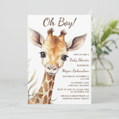 Schattige Baby Giraffe Oh Boy Baby shower Kaart (Staand voorkant)