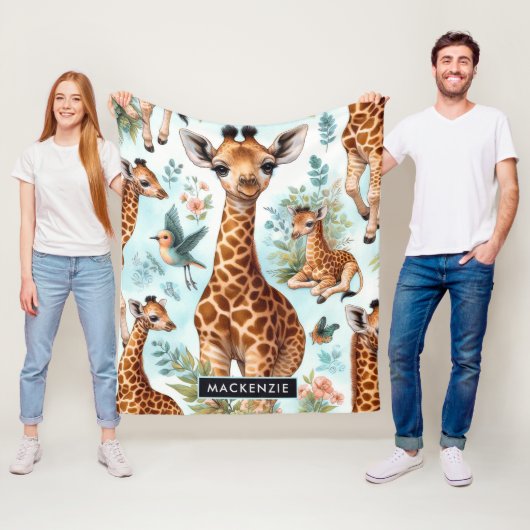 Schattige Baby Giraffe Patroon Fleece Deken (In situ)
