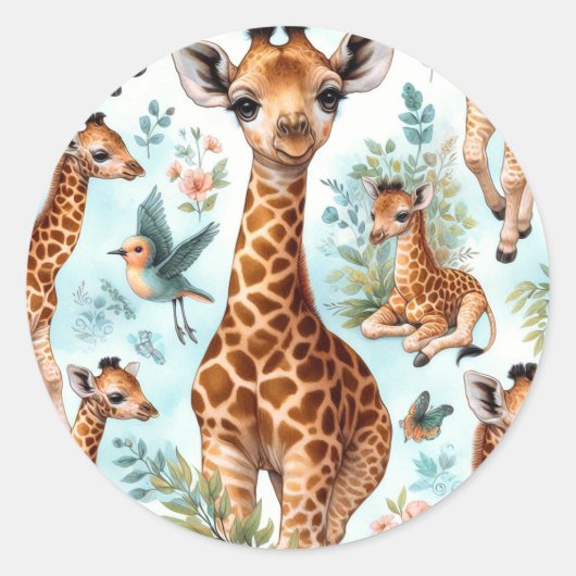 Schattige Baby Giraffe Patroon Ronde Sticker (Voorkant)