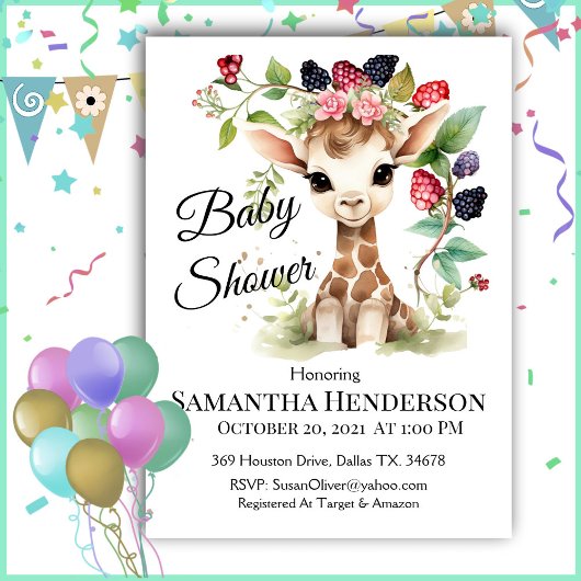 Schattige Baby Giraffe Portret Baby shower Kaart