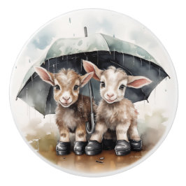 Schattige Baby Goats in de regen Keramische Knop