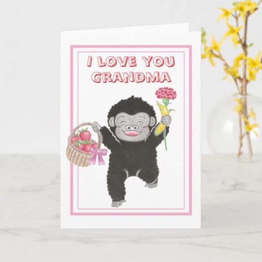 Schattige baby gorilla oma moederdag kaart (Gele Bloem)