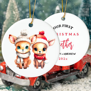 Schattige baby hert Eerste Kerstmis samen T-Shirt Keramisch Ornament
