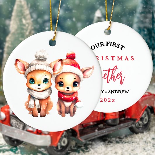 Schattige baby hert Eerste Kerstmis samen T-Shirt Keramisch Ornament