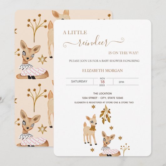 Schattige Baby Herten Baby shower Kaart (Voorkant / Achterkant)