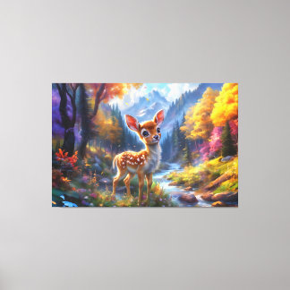 Schattige Baby herten in een betoverd bos Canvas Afdruk