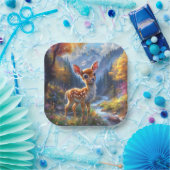 Schattige Baby herten in een betoverd bos Papieren Bordje (Feest)