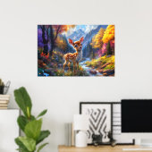 Schattige Baby herten in een betoverd bos Poster (Thuiskantoor)