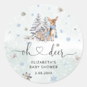 Schattige Baby Herten Winterblauw Ronde Sticker (Voorkant)