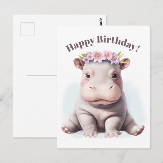Schattige Baby Hippopotamus Briefkaart (Voorkant / Achterkant)