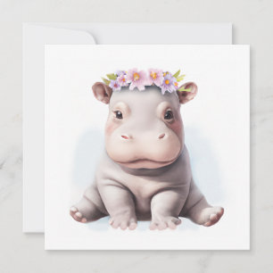 Schattige Baby Hippopotamus Feestdagenkaart
