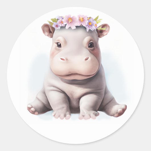 Schattige Baby Hippopotamus Ronde Sticker (Voorkant)