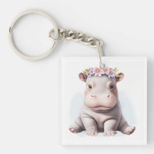 Schattige Baby Hippopotamus Sleutelhanger