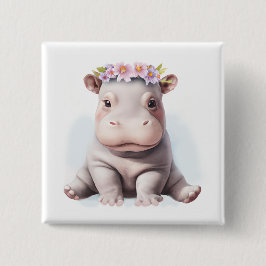 Schattige Baby Hippopotamus Vierkante Button 5,1 Cm