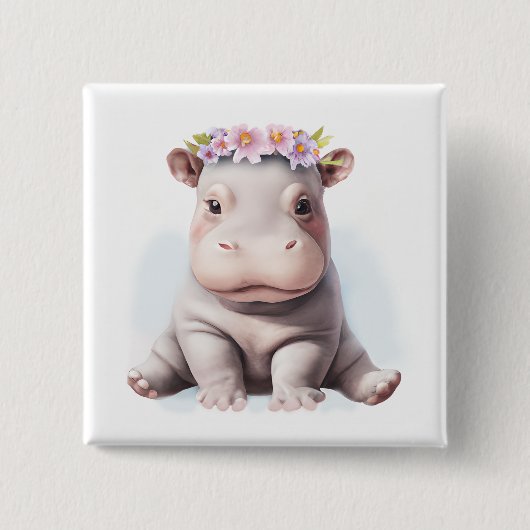 Schattige Baby Hippopotamus Vierkante Button 5,1 Cm (Voorkant)