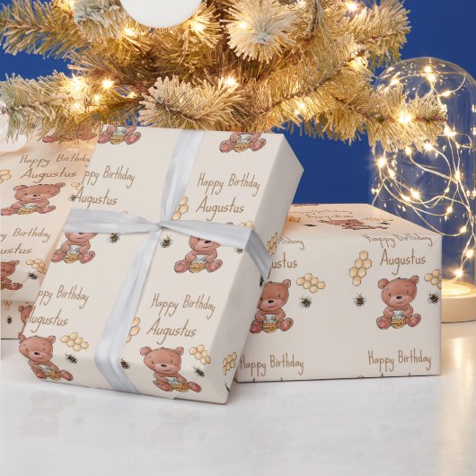 Schattige baby honingbeerwelp cadeaupapier (Feestdagen)