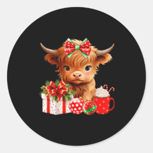 Schattige baby hooglandkoe vrolijk kerst boerenkoe ronde sticker