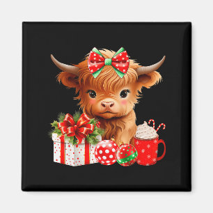 Schattige baby hooglandkoe vrolijk kerstfeest boer magneet
