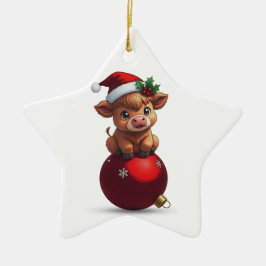 schattige baby hooglandkoe zit keramisch ornament