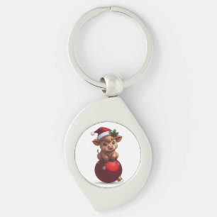 schattige baby hooglandkoe zit sleutelhanger