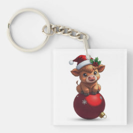 schattige baby hooglandkoe zit sleutelhanger