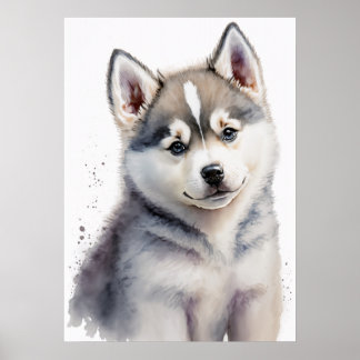 Schattige Baby Husky Waterverf Nursery Poster