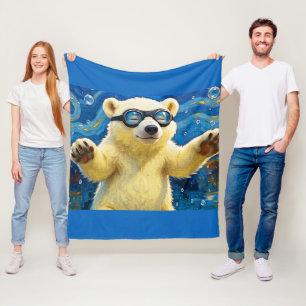 Schattige baby ijsbeer omringd door bubbels fleece deken