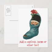 Schattige baby in een sok Kerstkaarten Feestdagenkaart (Voorkant / Achterkant)