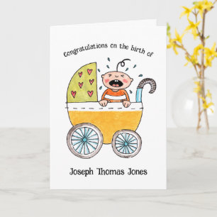Schattige baby in kinderwagen Gefeliciteerd met de Kaart