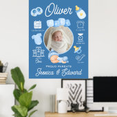 Schattige Baby Jongen Geboorte Stats Blauw Pasgebo Poster (Thuiskantoor)