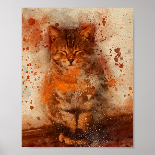 schattige baby kitten slapen waterverf schilderij poster (Voorkant)