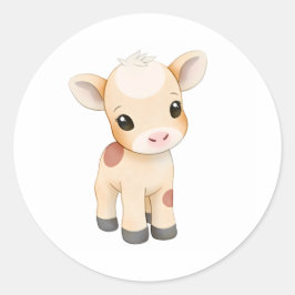 Schattige Baby Koe Kalf Sticker Waterverf Print