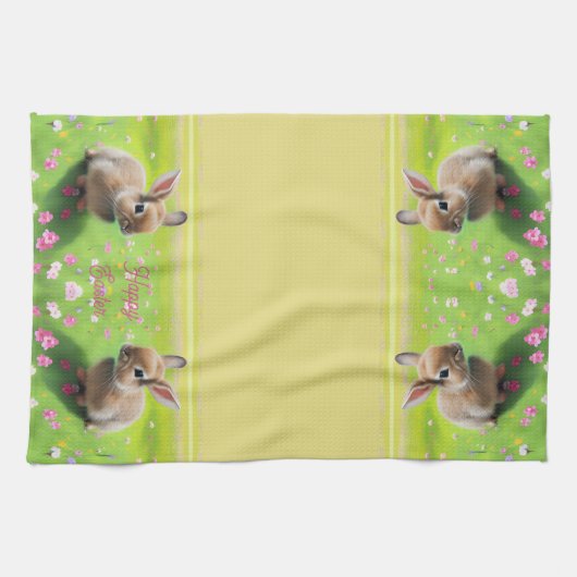 Schattige baby konijn in een bloemenweide, Pasen Theedoek (Horizontaal)
