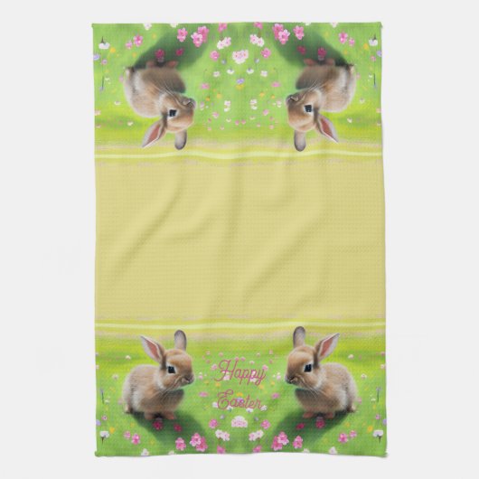 Schattige baby konijn in een bloemenweide, Pasen Theedoek (Verticaal)