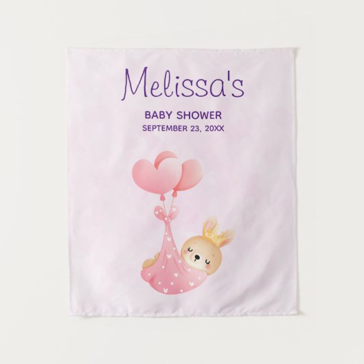 Schattige baby konijn in een hartendeken baby show wandkleed (Voorkant)